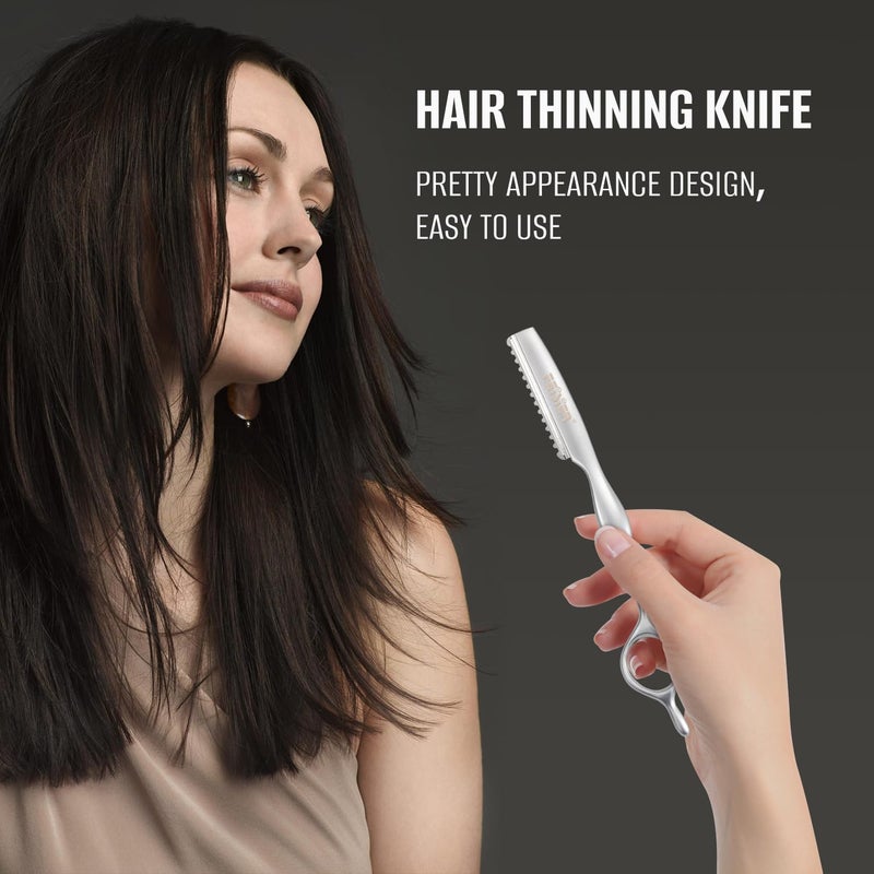 FEISIER Stainless Steel Hair Thinning Styling Razors for Cutting Hair, Texturizing Cutting Razor for Salon and Home,10 PCS Sharp Blades Included - Image 4